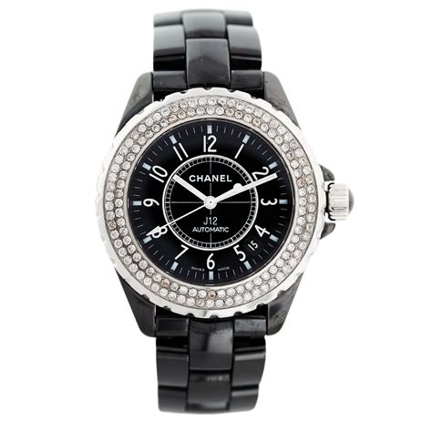 small ladies chanel watch 18k diamond bezel black|Chanel J12 Diamonds Black Ceramic Ladies Watch H1625.